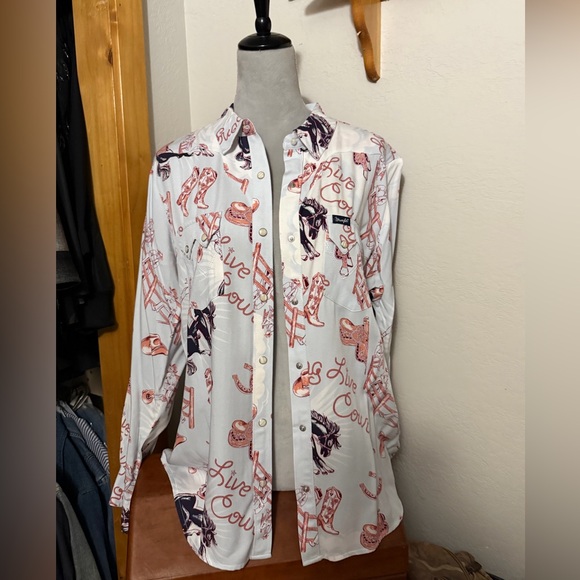 Wrangler Retro Other - Wrangler Retro Country Printed Button-Up Shirt - Pale blue/Mauve